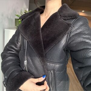 Missguided Women's Black Shearling Aviator Jacket